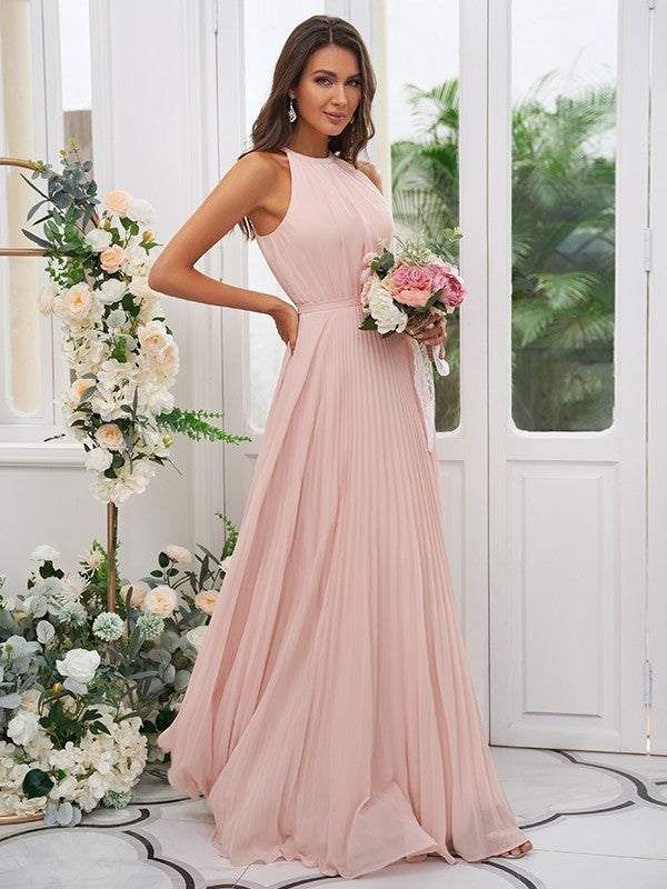 Chiffon Ruffles Halter Sleeveless A-Line/Princess Floor-Length Bridesmaid Dresses