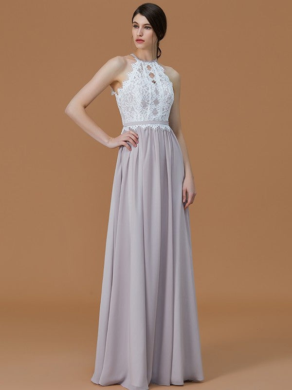 Lace Halter Floor-Length A-Line/Princess Sleeveless Chiffon Bridesmaid Dresses