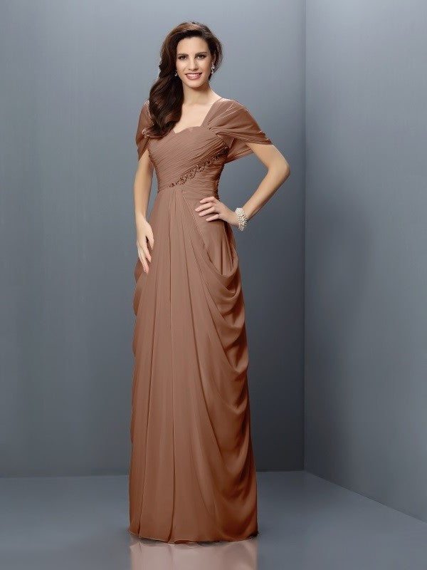 Long A-Line/Princess Pleats Sleeves Short Sweetheart Chiffon Bridesmaid Dresses