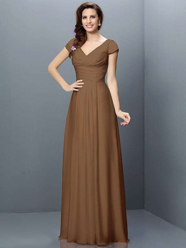 Sleeves Pleats A-Line/Princess V-neck Short Long Chiffon Bridesmaid Dresses