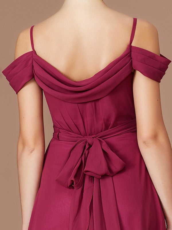 A-Line/Princess Ruched Off-the-Shoulder Sleeveless Floor-Length Chiffon Bridesmaid Dresses