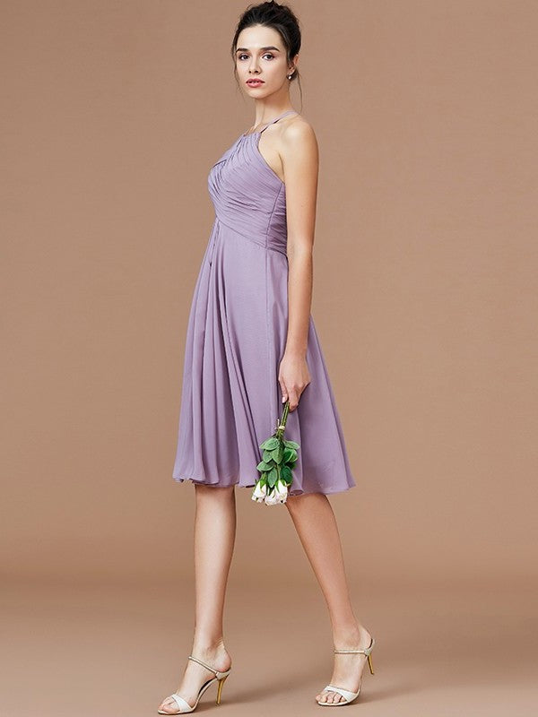 Ruched Halter A-Line/Princess Sleeveless Short/Mini Chiffon Bridesmaid Dresses