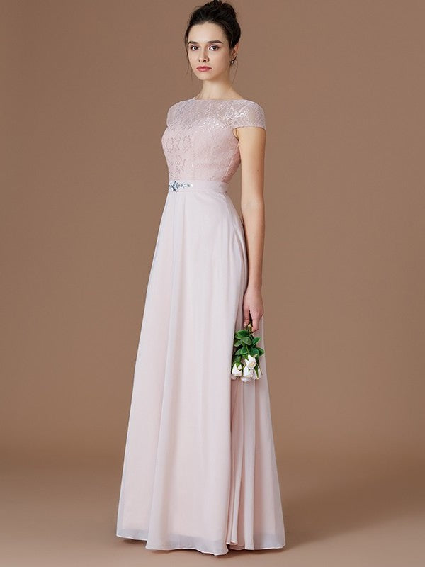 Floor-Length Bateau A-Line/Princess Lace Sleeveless Chiffon Bridesmaid Dresses