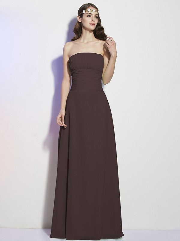 Sleeveless A-Line/Princess Pleats Long Strapless Chiffon Bridesmaid Dresses