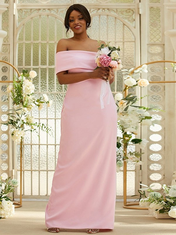 Sleeveless Sheath/Column Crepe Stretch Ruched One-Shoulder Floor-Length Bridesmaid Dresses