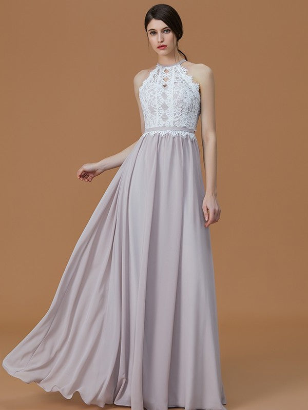 Lace Halter Floor-Length A-Line/Princess Sleeveless Chiffon Bridesmaid Dresses