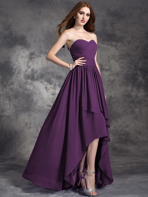 High Ruffles Sweetheart Sleeveless Low A-line/Princess Chiffon Bridesmaid Dresses