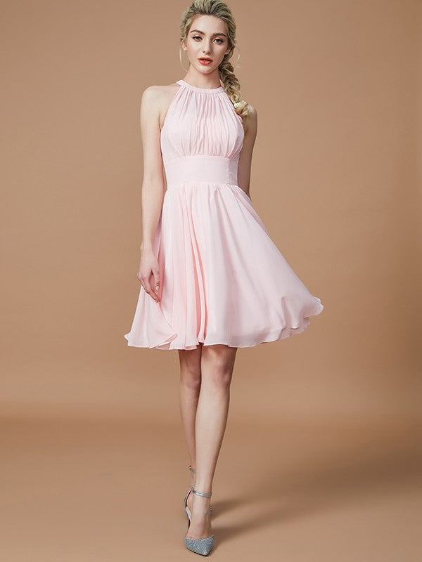 Knee-Length A-Line/Princess Chiffon Sleeveless Scoop Bridesmaid Dresses