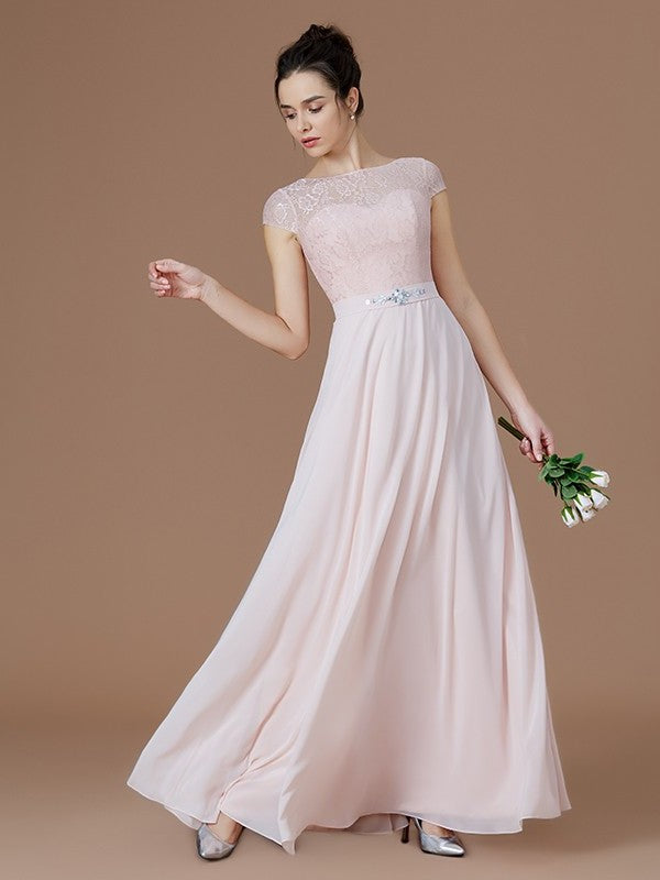 Floor-Length Bateau A-Line/Princess Lace Sleeveless Chiffon Bridesmaid Dresses