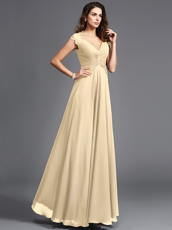 Long V-neck A-Line/Princess Sleeveless Chiffon Bridesmaid dresses