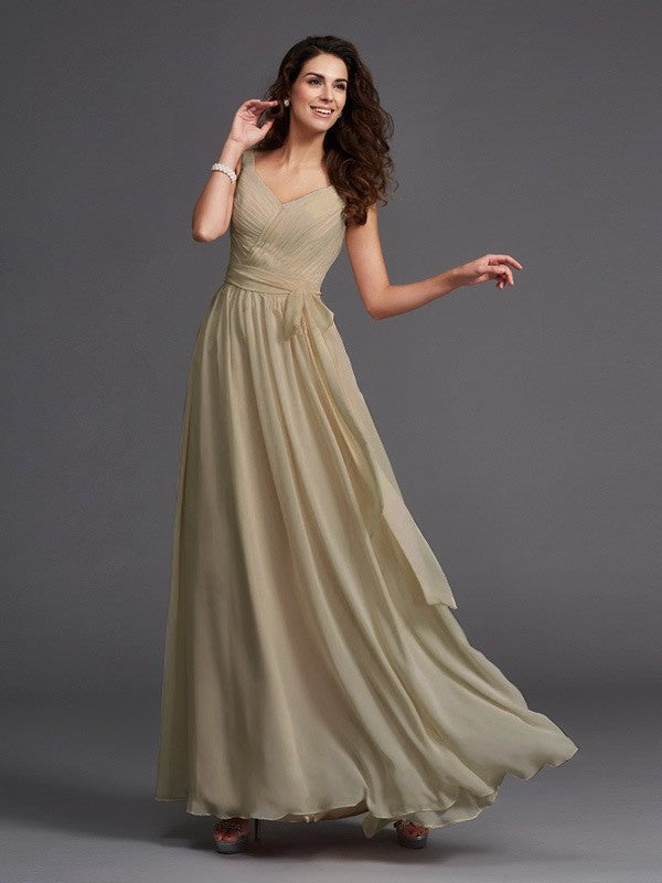 Long Straps A-Line/Princess Sash/Ribbon/Belt Sleeveless Chiffon Bridesmaid Dresses