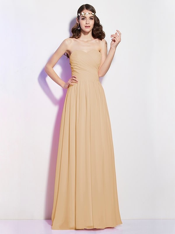 Long A-Line/Princess Pleats Sleeveless Sweetheart Chiffon Bridesmaid Dresses