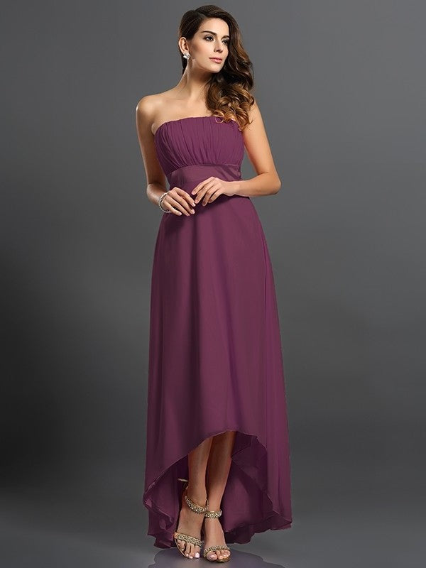 Sleeveless High Low Strapless A-Line/Princess Chiffon Bridesmaid Dresses