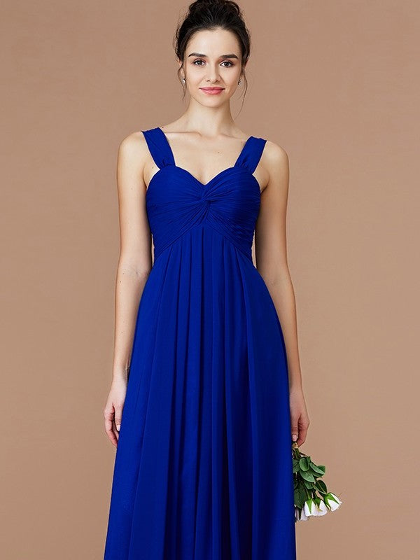 Sweetheart Floor-Length Ruched Empire Sleeveless Chiffon Bridesmaid Dresses