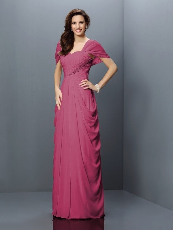 Long A-Line/Princess Pleats Sleeves Short Sweetheart Chiffon Bridesmaid Dresses