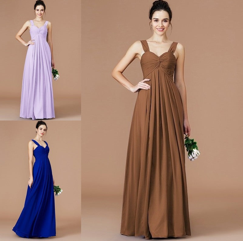 Sweetheart Floor-Length Ruched Empire Sleeveless Chiffon Bridesmaid Dresses