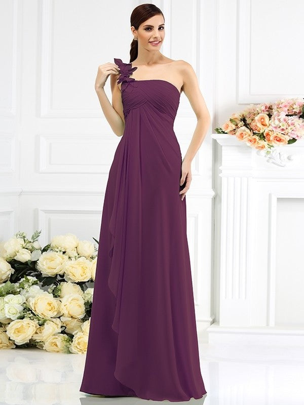 A-Line/Princess Long Pleats One-Shoulder Sleeveless Chiffon Bridesmaid Dresses