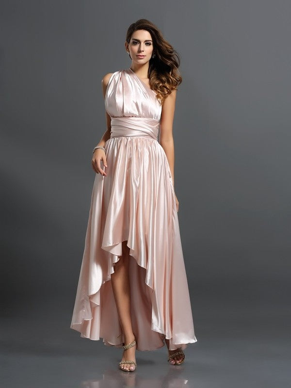 High Sheath/Column Silk Sleeveless like Low Satin Bridesmaid Dresses