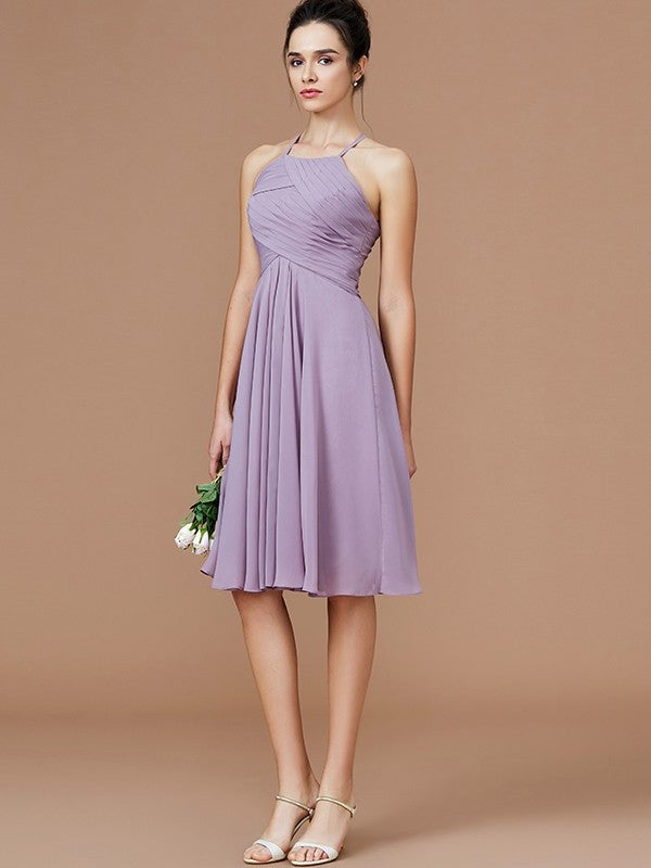 Ruched Halter A-Line/Princess Sleeveless Short/Mini Chiffon Bridesmaid Dresses