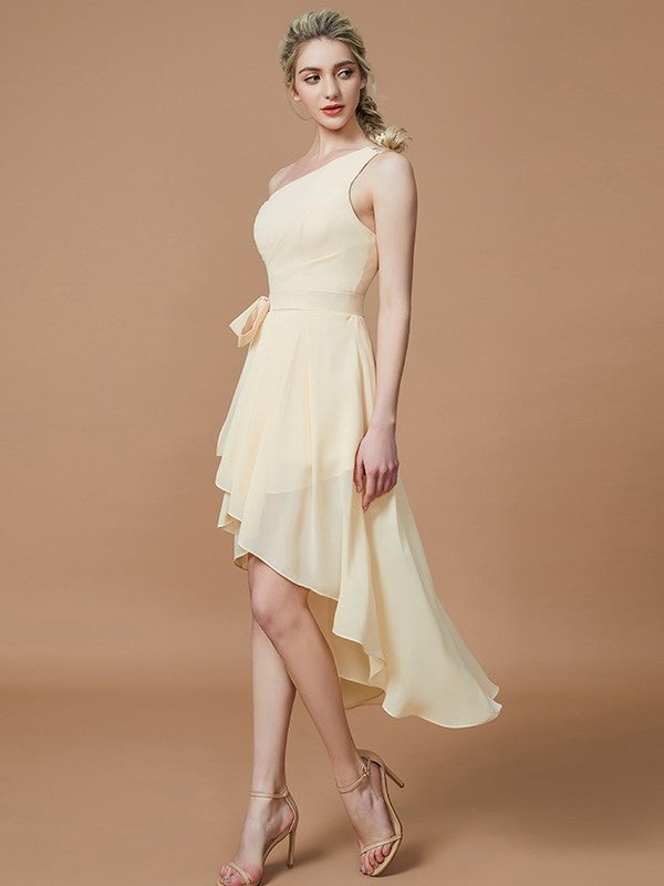 Sleeveless One-Shoulder Asymmetrical A-Line/Princess Layers Chiffon Bridesmaid Dresses