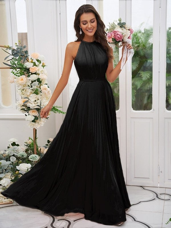 Chiffon Ruffles Halter Sleeveless A-Line/Princess Floor-Length Bridesmaid Dresses