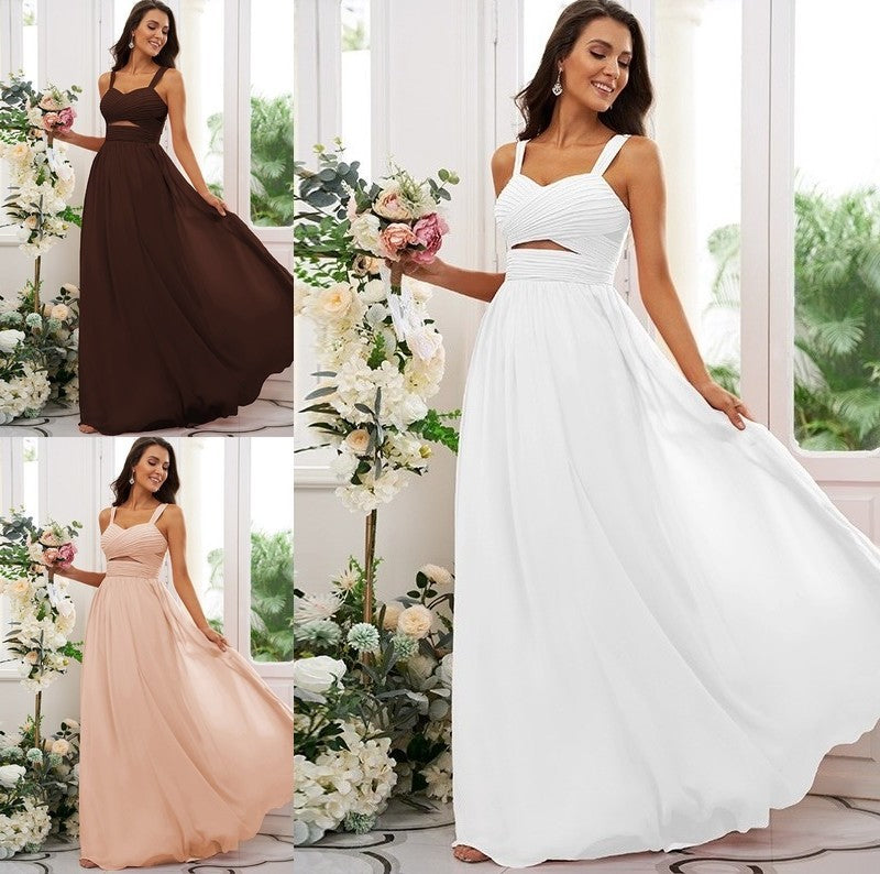 A-Line/Princess Sleeveless Straps Chiffon Ruched Floor-Length Bridesmaid Dresses