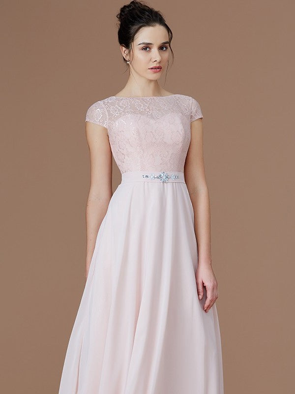 Floor-Length Bateau A-Line/Princess Lace Sleeveless Chiffon Bridesmaid Dresses