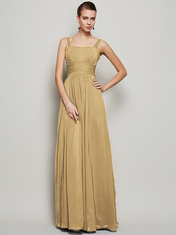 Straps Pleats Sheath/Column Sleeveless Long Chiffon Bridesmaid Dresses