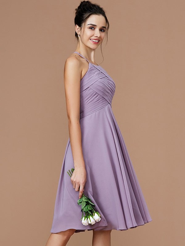 Ruched Halter A-Line/Princess Sleeveless Short/Mini Chiffon Bridesmaid Dresses