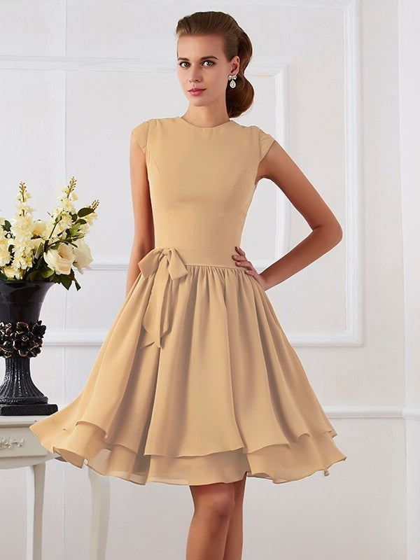 Sleeveless Short Neck High Sash/Ribbon/Belt Sheath/Column Chiffon Bridesmaid Dresses