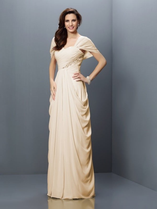 Long A-Line/Princess Pleats Sleeves Short Sweetheart Chiffon Bridesmaid Dresses