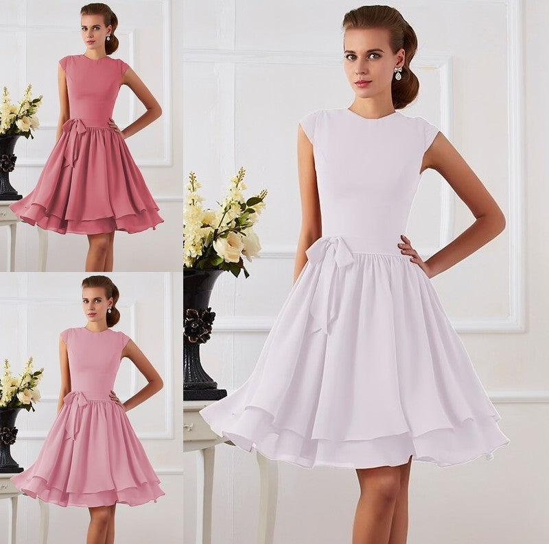 Sleeveless Short Neck High Sash/Ribbon/Belt Sheath/Column Chiffon Bridesmaid Dresses