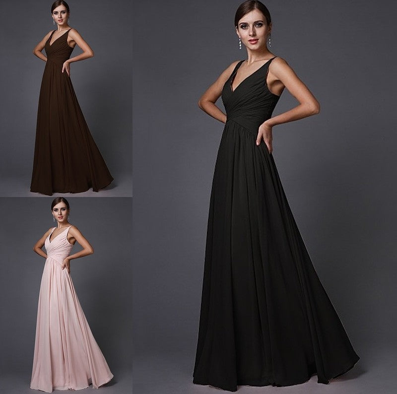 A-Line/Princess Ruffles V-neck Sleeveless Long Chiffon Bridesmaid Dresses