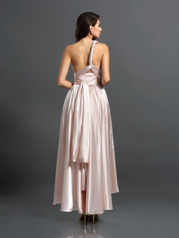 High Sheath/Column Silk Sleeveless like Low Satin Bridesmaid Dresses