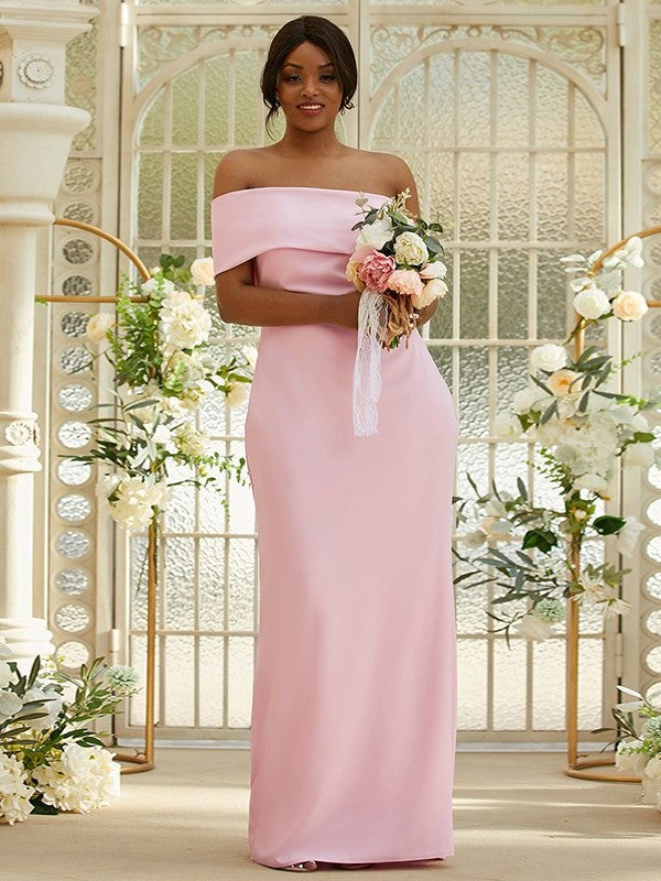 Sleeveless Sheath/Column Crepe Stretch Ruched One-Shoulder Floor-Length Bridesmaid Dresses