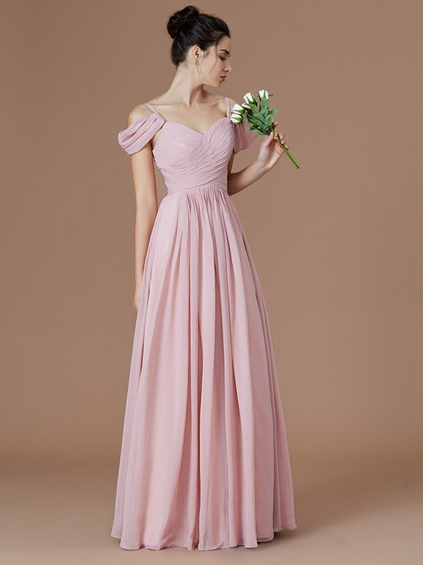 Off-the-Shoulder Ruched Floor-Length A-Line/Princess Sleeveless Chiffon Bridesmaid Dresses