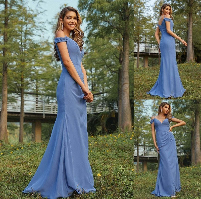 Ruched Sleeveless Chiffon V-neck Sheath/Column Floor-Length Bridesmaid Dresses