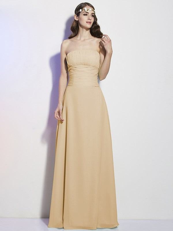 Sleeveless A-Line/Princess Pleats Long Strapless Chiffon Bridesmaid Dresses