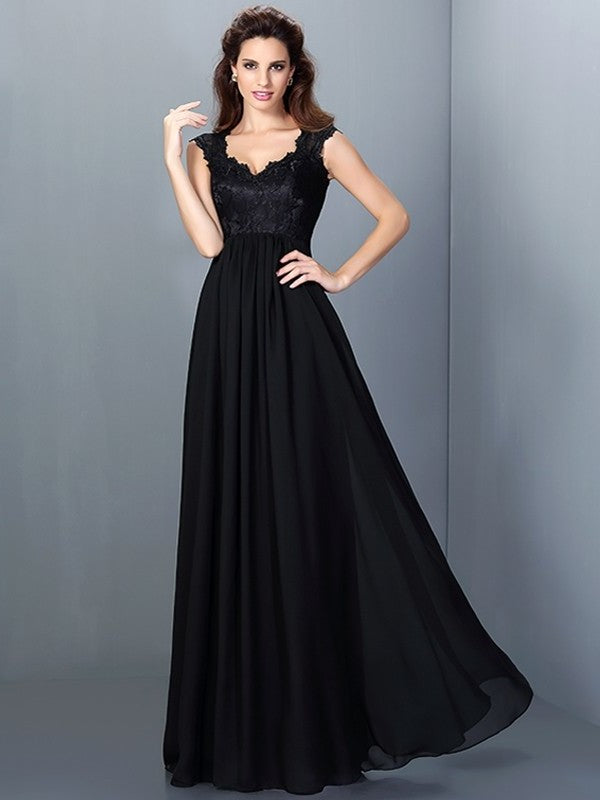 Scoop Long A-Line/Princess Lace Sleeveless Chiffon Bridesmaid Dresses