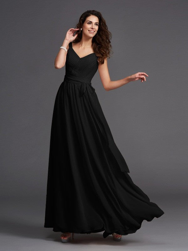 Long Straps A-Line/Princess Sash/Ribbon/Belt Sleeveless Chiffon Bridesmaid Dresses