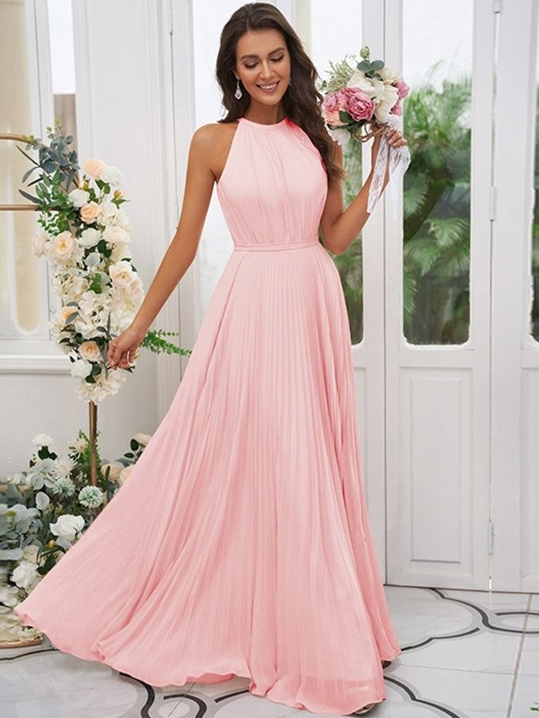 Chiffon Ruffles Halter Sleeveless A-Line/Princess Floor-Length Bridesmaid Dresses