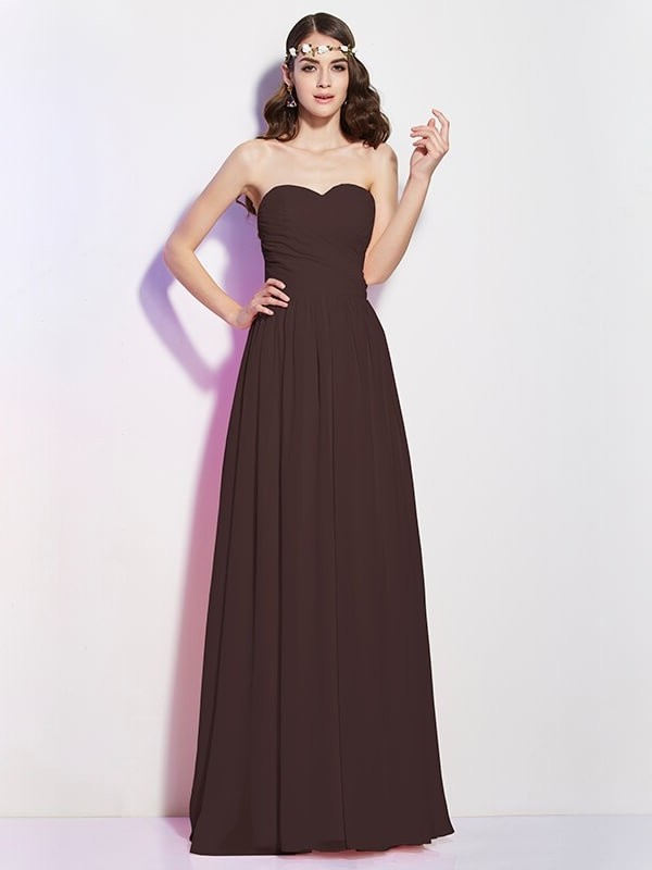 Long A-Line/Princess Pleats Sleeveless Sweetheart Chiffon Bridesmaid Dresses