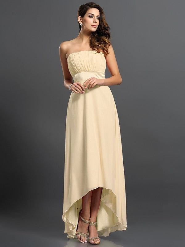 Sleeveless High Low Strapless A-Line/Princess Chiffon Bridesmaid Dresses