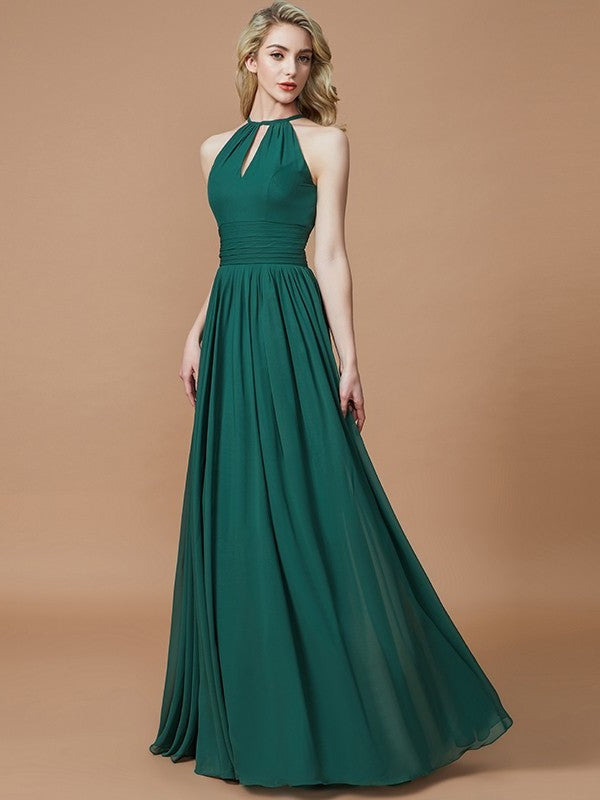 Sleeveless Chiffon Scoop A-Line/Princess Floor-Length Bridesmaid Dresses