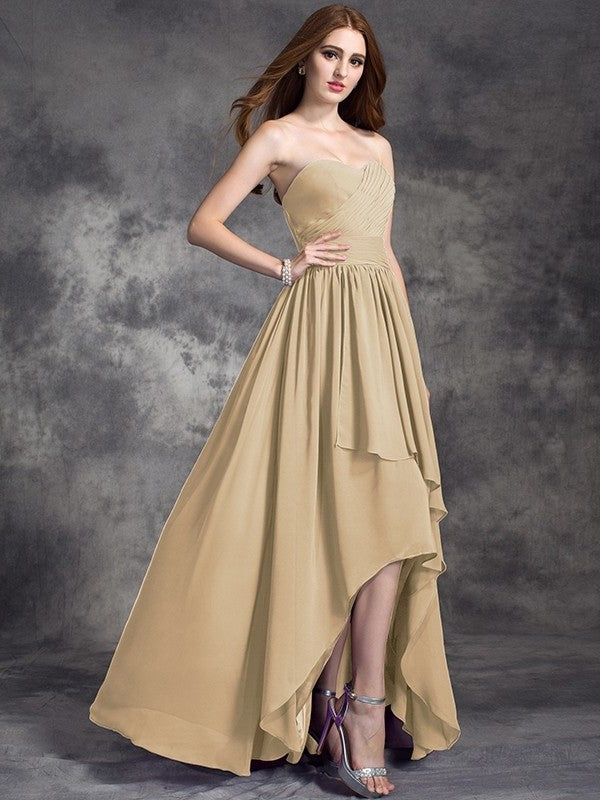 High Ruffles Sweetheart Sleeveless Low A-line/Princess Chiffon Bridesmaid Dresses