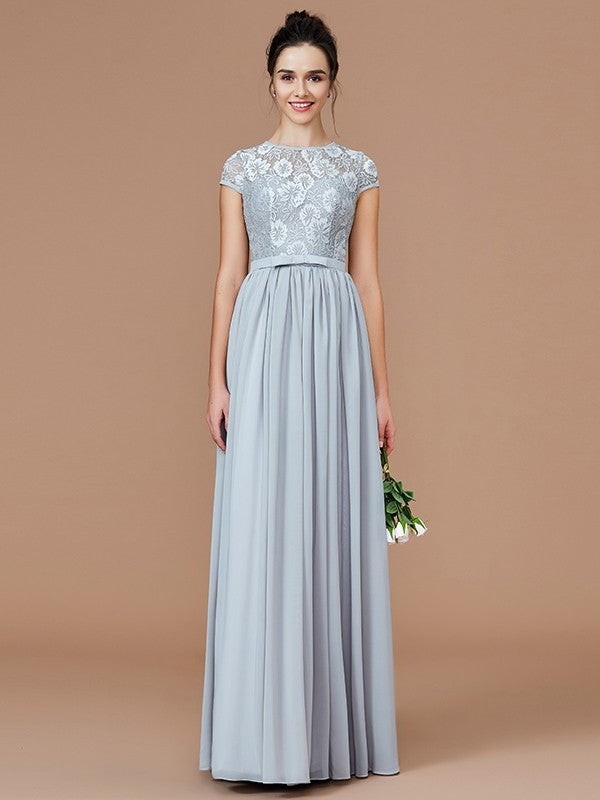 Lace A-Line/Princess Sleeves Short Jewel Floor-Length Chiffon Bridesmaid Dresses