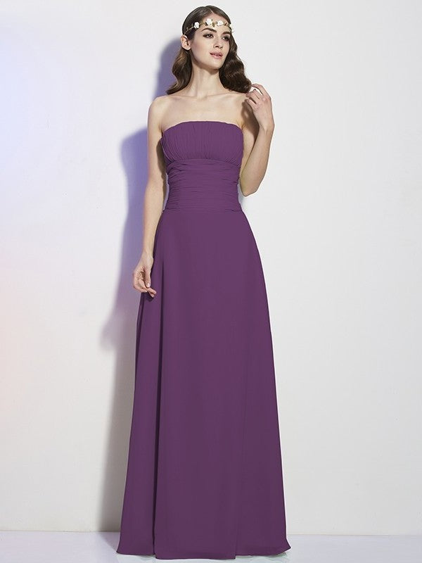 Sleeveless A-Line/Princess Pleats Long Strapless Chiffon Bridesmaid Dresses