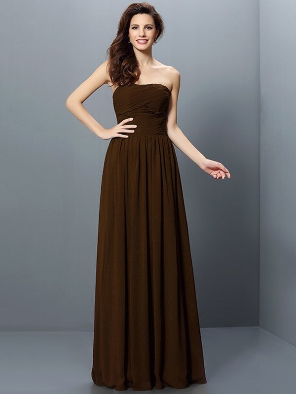 Pleats Strapless Long Sleeveless A-Line/Princess Chiffon Bridesmaid Dresses