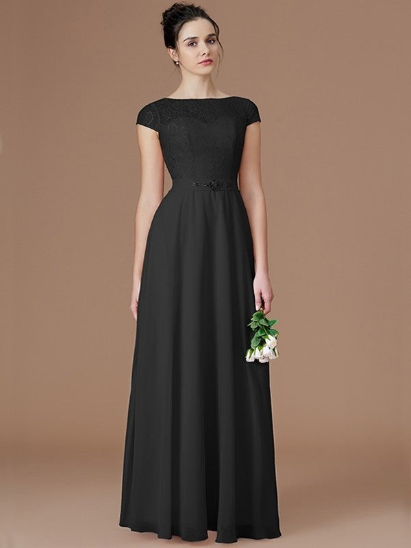 Floor-Length Bateau A-Line/Princess Lace Sleeveless Chiffon Bridesmaid Dresses