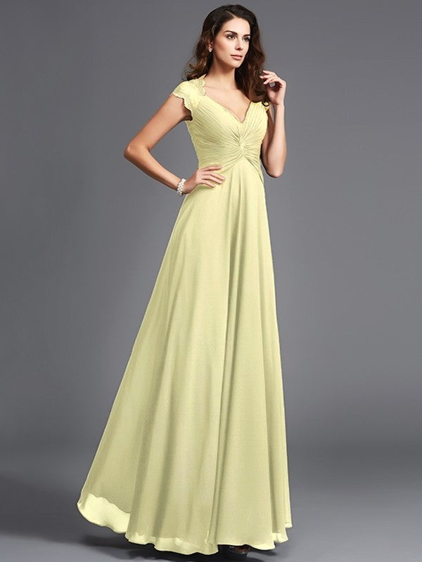 Long V-neck A-Line/Princess Sleeveless Chiffon Bridesmaid dresses